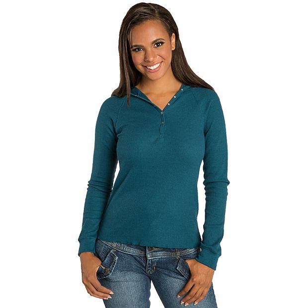 Women's Sweet Vibes Stretch Thermal Long Sleeve Tops Snap Button