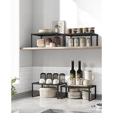 Adjustable Metal Kitchen Cabinet Shelf Organizer Set of 4 for Vertical Storage, Oatmeal Beige