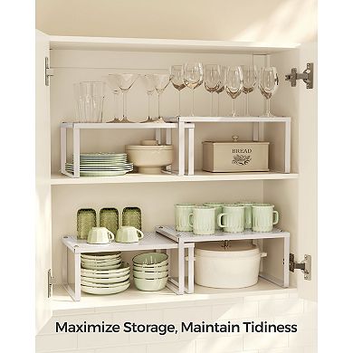 Adjustable Metal Kitchen Cabinet Shelf Organizer Set of 4 for Vertical Storage, Oatmeal Beige