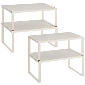Adjustable Metal Kitchen Cabinet Shelf Organizer Set of 4 for Vertical Storage, Oatmeal Beige
