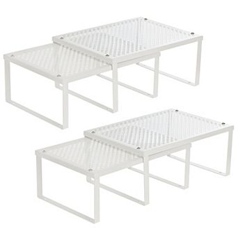Adjustable Metal Kitchen Cabinet Shelf Organizer Set of 4 for Vertical Storage, Oatmeal Beige