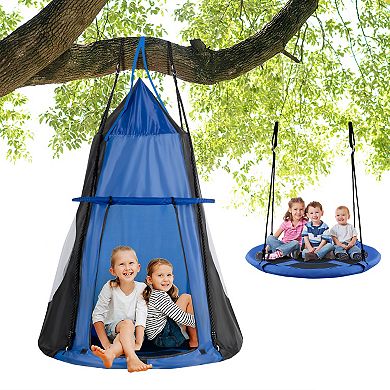 2-in-1 40 Inch Kids Hanging Chair Detachable Swing Tent Set