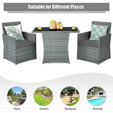 3 Pieces Patio Rattan Furniture Set With Cushioned Armrest Sofa
