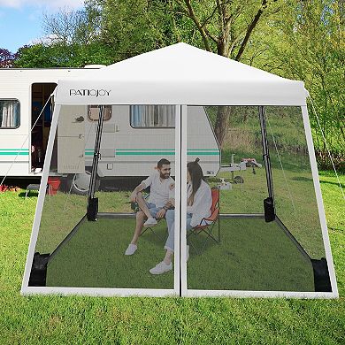 10 x 10 Feet Pop Up Canopy with with Mesh Sidewalls and Roller Bag