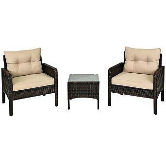 Set of 3 Outdoor Seating Set with Armchairs and Matching Coffee Table