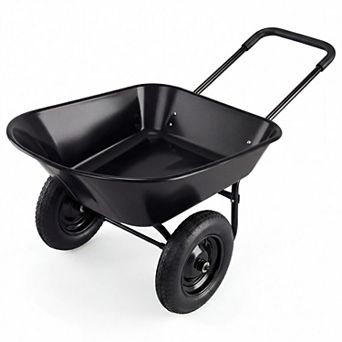 Garden Cart Wheelbarrow Cart with Dual Pneumatic Tires Easy Dump Container and Loop Handle