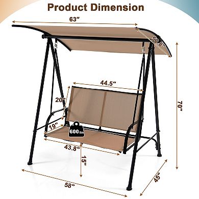 2-Seat Outdoor Canopy Swing with Comfortable Fabric Seat and Heavy-duty Metal Frame