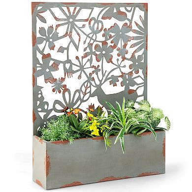 Set of 2 Decorative Raised Garden Bed with Trellises-Rust