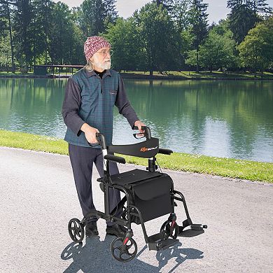 Folding Rollator Walker with Seat and Wheels Supports up to 300 lbs