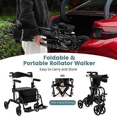 Folding Rollator Walker with Seat and Wheels Supports up to 300 lbs