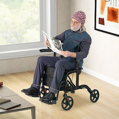 Folding Rollator Walker with Seat and Wheels Supports up to 300 lbs