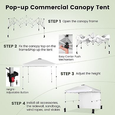 10 x 10 Feet Foldable Commercial Pop-up Canopy with Roller Bag and Banner Strip