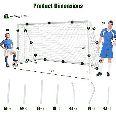 12 x 6 Feet Soccer Goal with Strong PVC Frame and High-Strength Netting