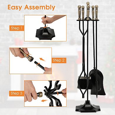31 inch 5 Pieces Metal Fireplace Tool Set with Stand