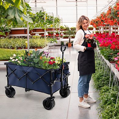 Folding Utility Garden Cart with Wide Wheels and Adjustable Handle