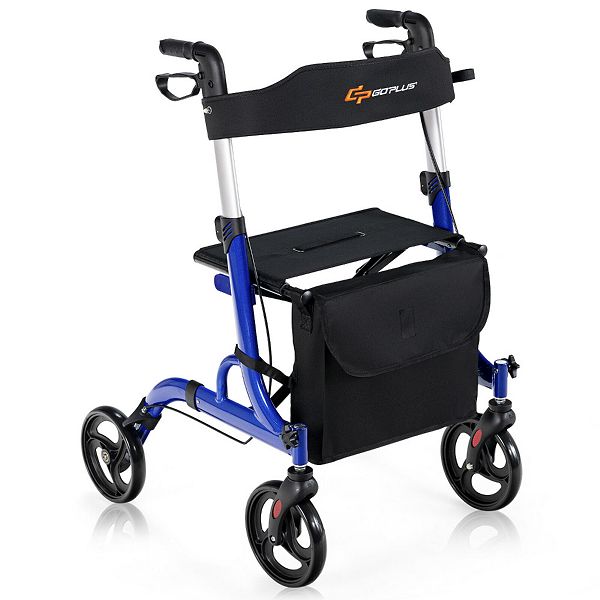 Folding Aluminum Rollator Walker with 8 inch Wheels and Seat