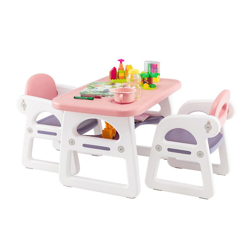 Kids Art Table and Chair Set with Drawer Paper Roll and 2 Markers-White | Costway