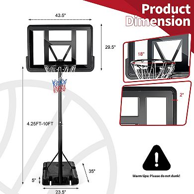 Adjustable Portable Basketball Hoop Stand with Shatterproof Backboard Wheels