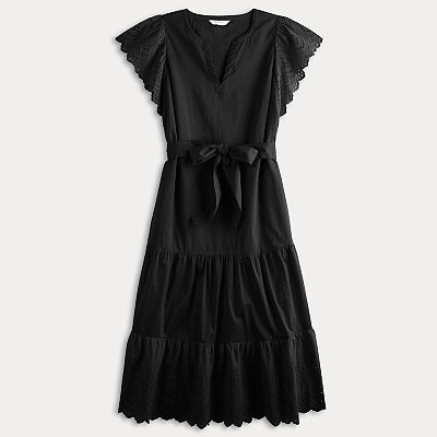 black eyelet midi dress Hazel Eyelet Midi Dress — Smocked Black Midi main image 1