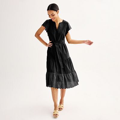 black eyelet midi dress SOLEIL Sleeveless Eyelet Midi Dress (Black) – 1930 Clothing main image 0