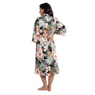 Women's Lilac+London Tropical Floral Print Midi Kimono Wrapper Robe