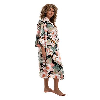 Plus Size Lilac+London Tropical Floral Print Midi Kimono Wrapper Robe