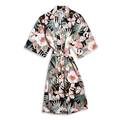 Plus Size Lilac+London Tropical Floral Print Midi Kimono Wrapper Robe