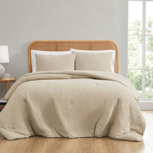 Truly Soft Textured Waffle Beige King 3-Piece Microfiber Comforter Set