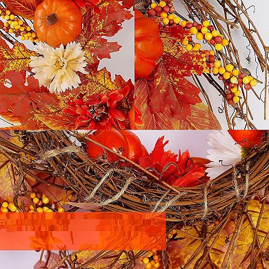 Maggift Large Thanksgiving Wreath, Leaves/flowers/pumpkins/berries, Wall/indoor/outdoor Decor