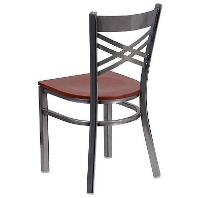 Emma And Oliver 2 Pack Clear Coated "x" Back Metal Restaurant Chair
