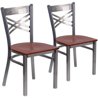 Emma And Oliver 2 Pack Clear Coated "x" Back Metal Restaurant Chair