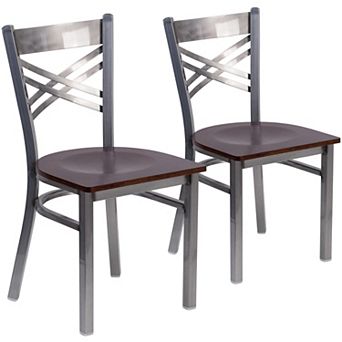 Emma and Oliver 2 Pack Clear Coated "X" Back Metal Restaurant Chair