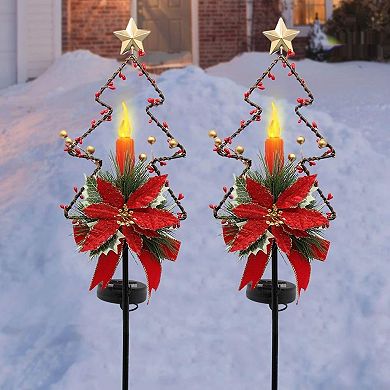 Maggift 32 Inches Solar Christmas Decorations Outdoor Led Solar Powered Candle Xmas Pathway Lights