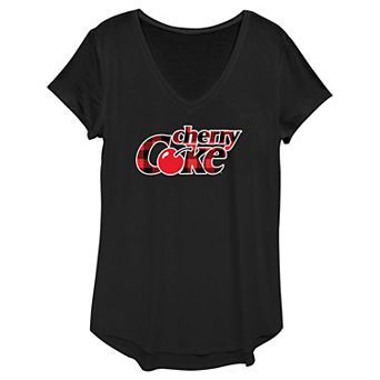 Juniors' Coca-Cola Cherry Coke Plaid Print Logo V-Neck Tee