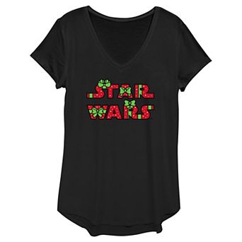 Juniors' Star Wars Gift Wrap Logo V-Neck Tee