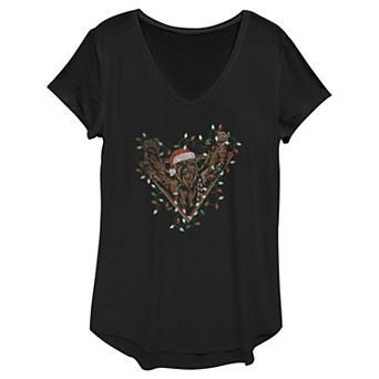 Juniors' Star Wars Chewbacca Tangled In Christmas Lights V-Neck Tee