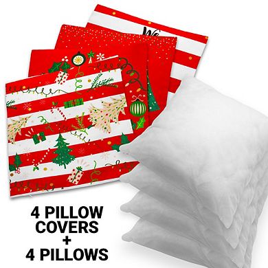G128 Christmas Elegant Pine Tree Waterproof Pillow, Set Of 4