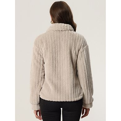 Women Fleece Jacket Fall Winter Button Down Long Sleeve Soft Fuzzy Shaggy Teddy Coats Jackets