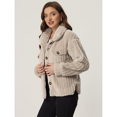 Women Fleece Jacket Fall Winter Button Down Long Sleeve Soft Fuzzy Shaggy Teddy Coats Jackets