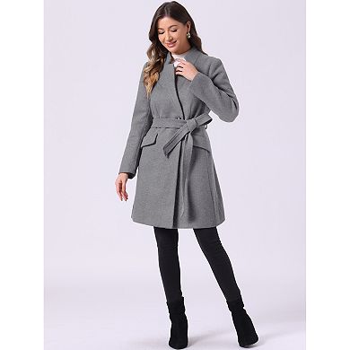 Vintage Belted Coat for Women's Stand Collar Winter Outwear Coats