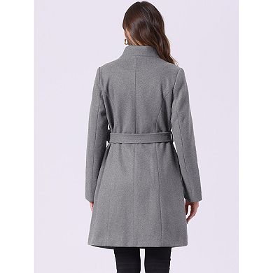 Vintage Belted Coat for Women's Stand Collar Winter Outwear Coats