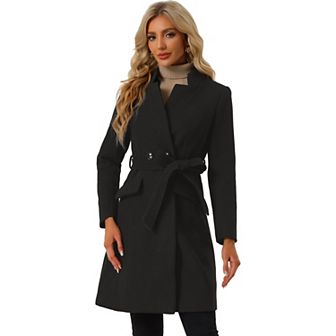 Vintage Belted Coat for Women's Stand Collar Winter Outwear Coats