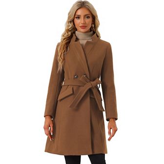 Vintage Belted Coat for Women's Stand Collar Winter Outwear Coats