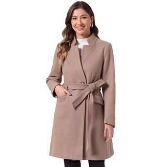 Vintage Belted Coat for Women's Stand Collar Winter Outwear Coats