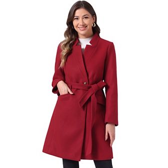 Vintage Belted Coat for Women's Stand Collar Winter Outwear Coats