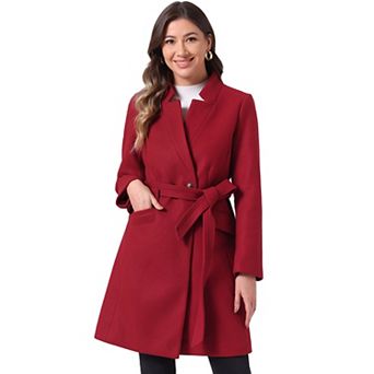 Vintage Belted Coat for Women's Stand Collar Winter Outwear Coats