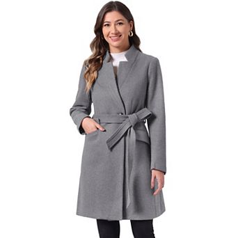 Vintage Belted Coat for Women's Stand Collar Winter Outwear Coats