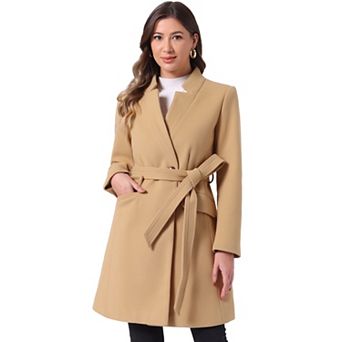 Vintage Belted Coat for Women's Stand Collar Winter Outwear Coats