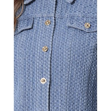 Women's Jean Jacket Button Up Long Sleeves Texture Washed Casual Denim Jacket