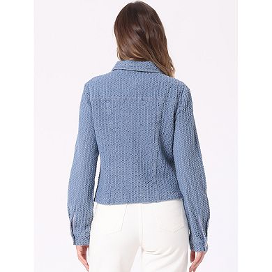 Women's Jean Jacket Button Up Long Sleeves Texture Washed Casual Denim Jacket